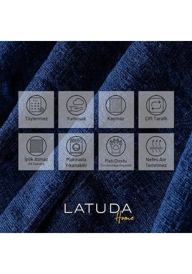 Jakarlı Şönil Koltuk Örtüsü Kanepe Örtüsü Koltuk Şalı 110x175 2 Ad. Kaymaz Lacivert Lacivert