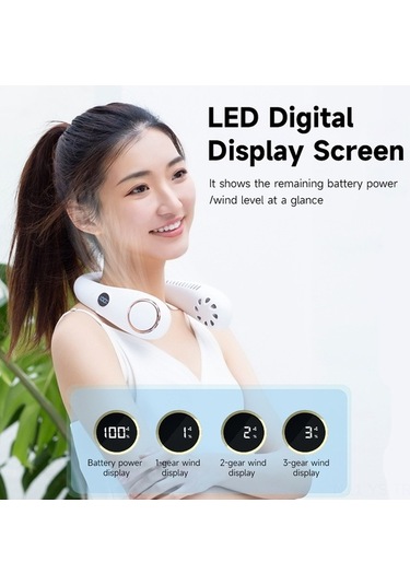 Yunboo Taşınabilir Şarjlı Boyun Fanı - 3 Hızlı Ayarlı, 360 Esinti, Led Ekran, Yeşil Açık Yeşil Açık Yeşil