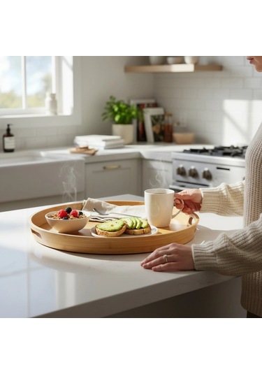 Mybru Yuvarlak Bambu Tepsi 2'li Set Ahşap