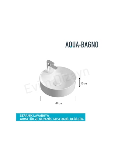 Aqua Bagno "bianzo" Tezgah Üstü Lavabo, Batarya Delikli, 42 Cm Beyaz
