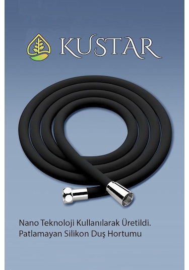 Kustar Nano Silikon Patlamaz Yırtılmaz Ezilmez Duş Hortumu 150 Cm Siyah Banyo Duş Hortumu Gri
