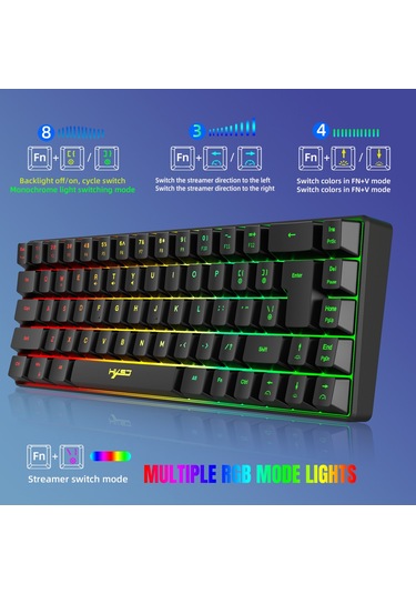 Hxsj V200 Kablosuz Rgb Arka Işık Mekanik Klavye 68 Tuşlu, Kablolu Uzunluk: 1.7m Kırmızı