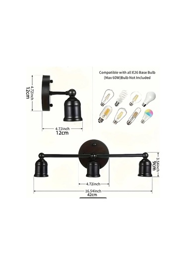 Xuweiwei 1 Adet Modern Vintage Endüstriyel Siyah Duvar Sconce Basit Gomulu Metal Alet E26 E27 Ampul Uygun Oturma Odasi Yatak Odasi Makyaj Masasi Otel Kafe Dekoru Ahşap