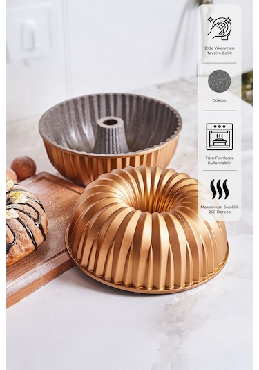 Emsan Griss Hardstone Döküm Kek Kalıbı Gold 24 CM