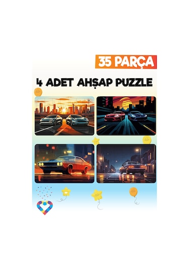 Ahşap 35 Parça 4 Adet Çocuk Puzzle-2