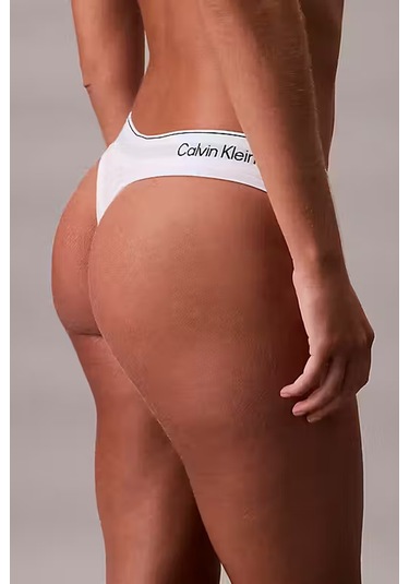 Kadın Logo Bantlı Tanga Külot - Beyaz Beyaz
