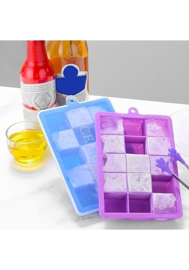 Besthome1 Mavi 15 Delikli Silikon Buzluk Kalıbı, Isıya Dayanıklı, Kapatıcı Kapaklı, Renkli, Baking & Bebek Yemeği Çok Renkli