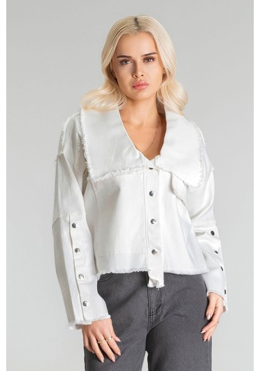 Kadın Power Likralı Pamuklu Kumaş Kol Ve Önü Çıt Çıtlı Pis Dikişli Mont Ekru