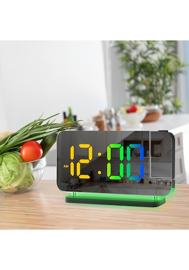 L6600b Rgb Renkli Led Elektronik Saat Renkli Gece Lambası Black Siyah