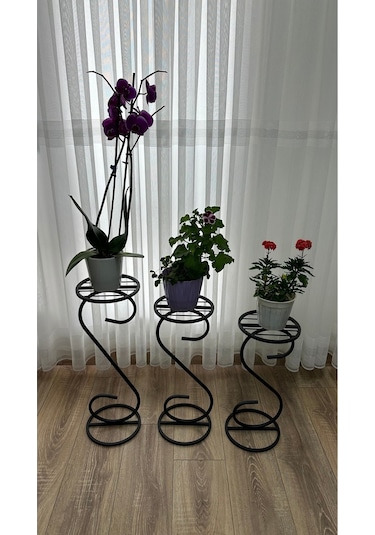 Modern Style Home 3 Lü Saksılık Çiçeklik Siyah