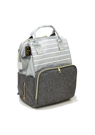 Bebek Bakım Çantası Gold Fermuarlı Sırt Çantası Açık Gri