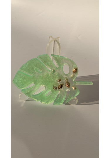 Fıstık Yeşili Renk İstiridye Süslü Yaprak Epoksi Bardak Altlığı Fıstık Yeşili