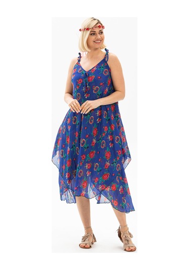 Askılı Vual Afrodit Midi Boy Elbise Saks 6085