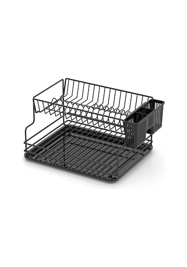 Teknotel İki Katlı Tabaklık Bulaşıklık Mat Siyah Kb005
