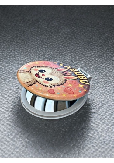 Labubu Temalı Plastik El Aynası. Çap: 9cm. Çift Taraflı Çok Renkli