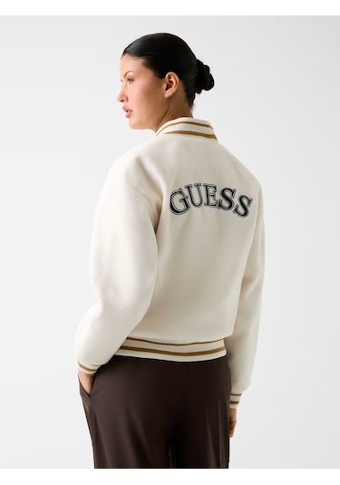 Guess Melton Tam Fermuarlı Kadın Bomber Ceket V6rl00wm072 Ekru
