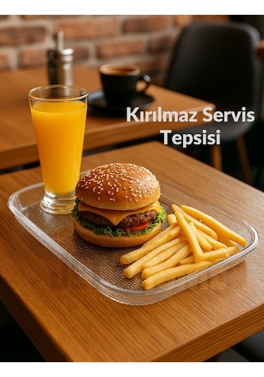 Jet's Home Sunum Tepsisi Kırılmaz Çay Tepsisi Bpa Free Servis Tepsisi Şeffaf 30x44 Cm Şeffaf