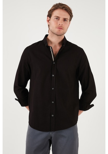 Buratti Pamuklu Regular Fit Düğmeli Yaka Erkek Gömlek Cf20S111871 Siyah