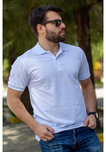Erkek Beyaz Rahat %100 Pamuk Ribana Kol Polo Yaka T-shirt 24eplypope 001