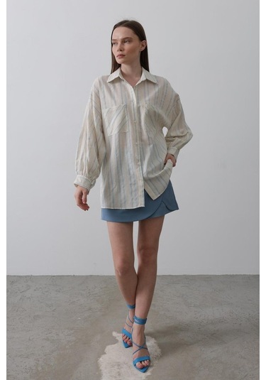 Gömlek - Bej Mavi Karışık