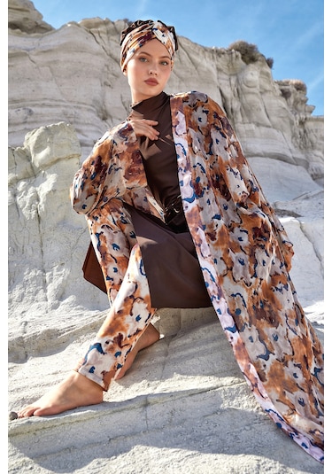 Adasea Uv Korumalı Mayo Üzerine Tek Pareo Kimono 1708 Bej Bej