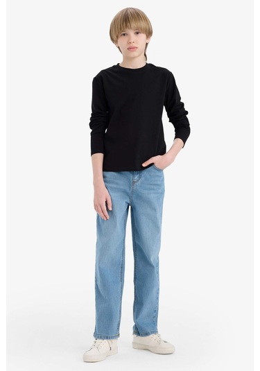 Defacto Erkek Çocuk Bisiklet Yaka Basic Düz Uzun Kollu Tişört K1686a625aubk81 SIYAH