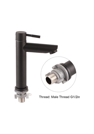 Tenfowee Siyah Banyo Lavabo Kraanı - Sus304 Paslanmaz Çelik - Tek Soğuk Su - G1/2 Erkek Dişli - Pıhtıksız Su Akışı - Ev, Mutfak, Balkon Uygun Siyah