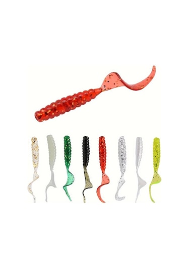 Fochsia 100 Adet 2.36 İnç Rastgele Renk Yüksek Kalite Pvc Yumuşak Solucan Yem Kuyruklu Balık Olta