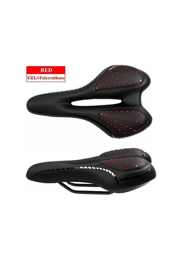 Lemestar Kırmızı Jeli Dolgulu Yumuşak Bisiklet Pedalı - Dağ Bisikleti İçin Orta Boşluklu, Genişletilmiş Konforlu Sünger Üstü Aksesuar Kırmızı