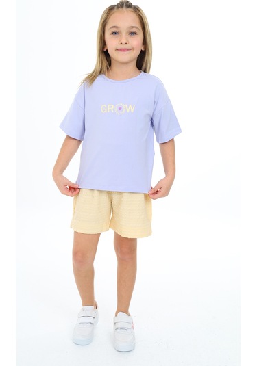 Toontoy Kız Çocuk Baskılı Şortlu Takım Koyu Mavi