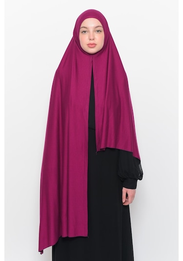Hazır Pratik Geçmeli Lüks Düz Penye Şal Çapraz Hizalı Koyu Fuşya