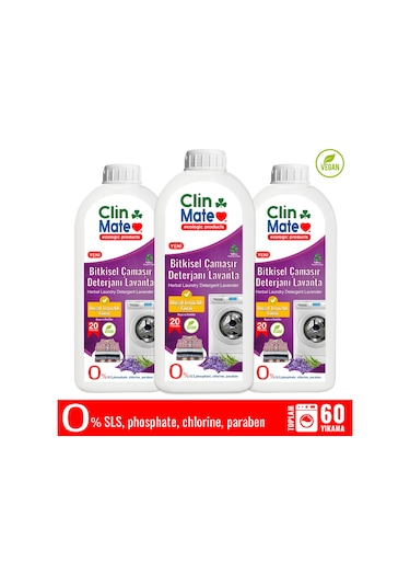 Ekolojik Bitkisel Lavanta Çamaşır Deterjanı 20 Yıkama 3 x 750 ML