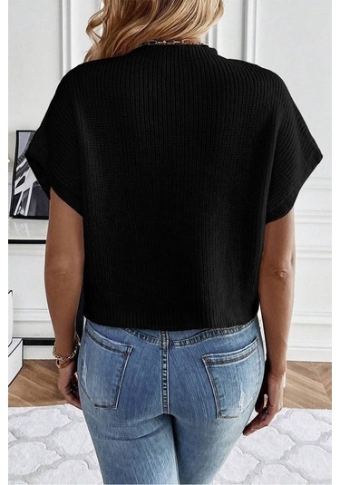 Kadın Çiçek Detaylı Triko Bluz Siyah