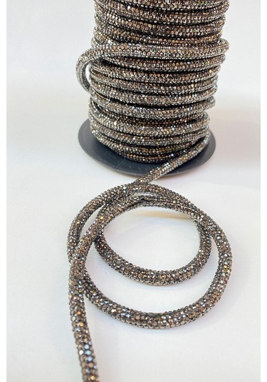 FdayAksesuar Dekoratif Şerit Antrasit Gri Full Taşlı Boru Şerit Boncuk Aplik FRDY10014