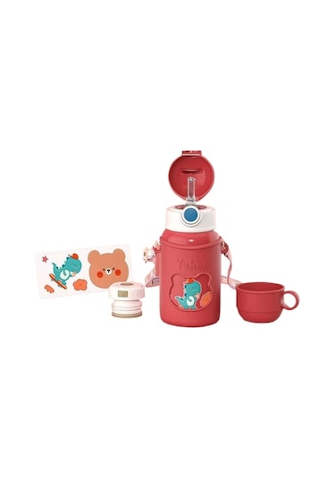 Çocuklar İçin Güvenli Paslanmaz Çelik Termos Bardak, Düşmeye Karşı Dayanıklı Ve Sağlıklı Su Matarası Kırmızı