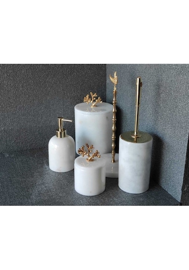 Beyaz Mermer Gold Başak Aksesuarlı 5'li Banyo Seti Beyaz
