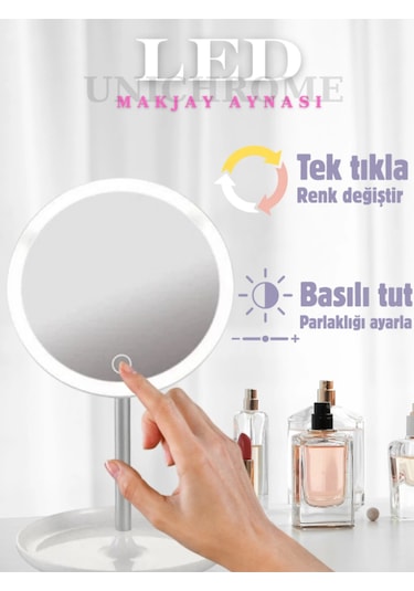 Dokunmatik Led Işıklı Usb Li Yuvarlak Masa Üstü Makyaj Aynası Makyaj Aynası Ledli Çok Renkli