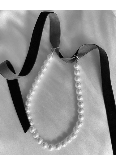 Choker Kadın İnci Kolye Spor Şık Sade Siyah