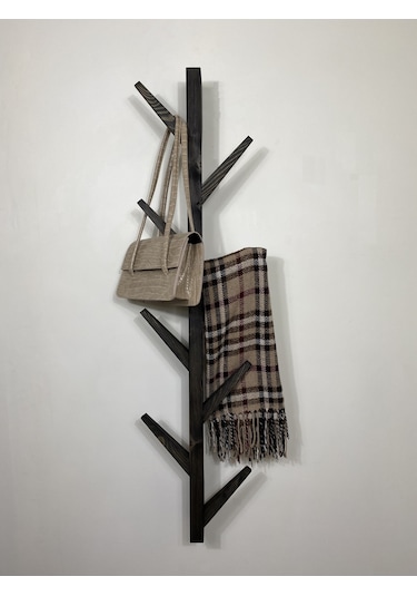 Doğal Ahşap Vestiyer, Dekoratif 10 Askılı Portmanto, Siyah Diğer