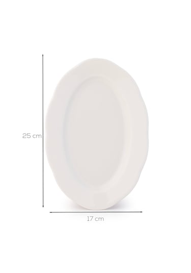 Porsima 4454 Yonca Porselen Kayık Tabak Seti - Oval Kahvaltılık Sunumluk Seti 25cm Beyaz