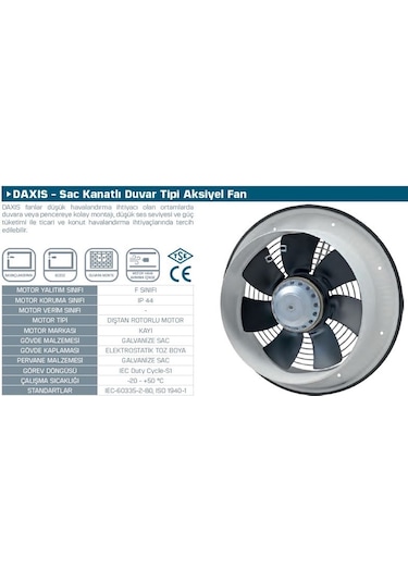 Kayıtes DAXIS 200 Sac Kanatlı Duvar Tipi Aksiyel Fan 680 M³/H