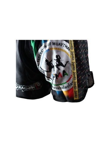 Dragondo Mt2025 Ifma Logolu Muaythai Şortu Baskılı Muay Thai Şortu Siyah