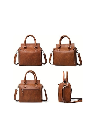 Shidai888 Retro Deri Kadın Çanta Kahverengi