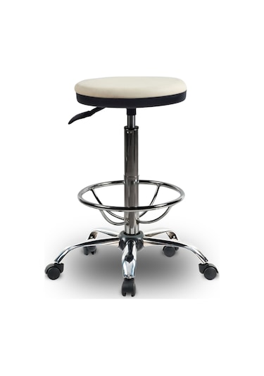 Ofiscombin Ofis Büro Eczane Laboratuvar Döner Tekerli Amortisörlü Çemberli Tabure Krem Deri 00047499705