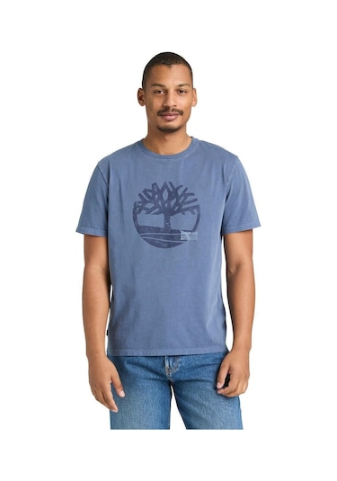 Timberland Garment Dye Logo Graphic Erkek T-shirt-32649 Mavi