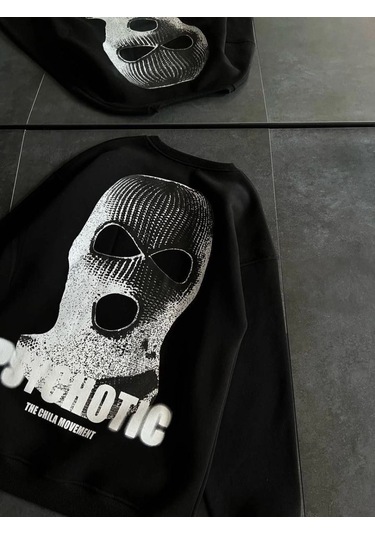 Mbb E-ticaret Kadın 3 İplik Kışlık Bisiklet Yaka Baskılı Sweatshirt - Siyah