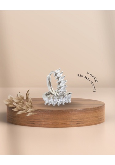 Brezza Lusso Jewelry Markiz Kesim Minimal Halka Kadın Gümüş Küpe 15 Mm