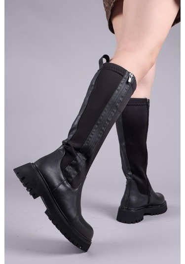 Asten Genişletilebilir Fermuarlı Strech Çizme Siyah -8489 Siyah