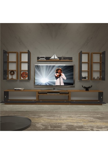Decoraktiv Trendstyle 8d Mdf Tv Ünitesi Tv Sehpası Ceviz - Siyah Mermer