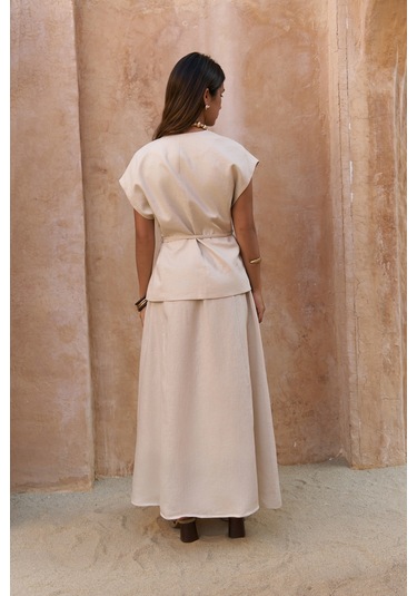 Fiametta Salaş Taş Keten Yelek Etek Takım Taş